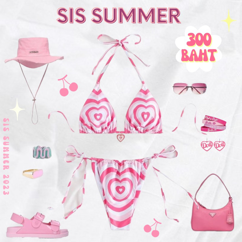 [พร้อมส่ง] lovely bikini บิกินี่สายฝอรุ่น ลายหัวใจ โซคิ้วท์สุด ๆ ยอดฮิต ปั๊วเป๊ะปังเลยค่ารุ่นนี้