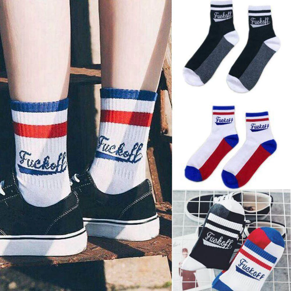 ถุงเท้ากีฬา พิมพ์ลายตัวอักษร ผ้าฝ้ายแบบนิ่ม ใส่สบายCotton men's long socks Fashion men and women socks