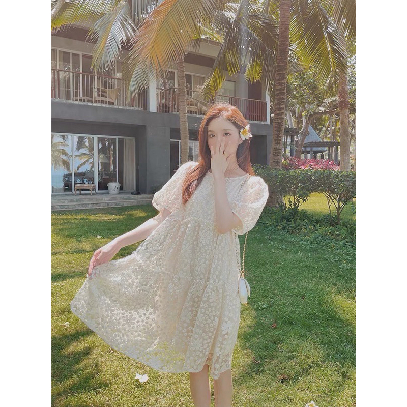 Zeza2shop ❤️Amanda Lamoon (flower)เดรสลูกไม้ปักออฟไวท์ป้าย ypy