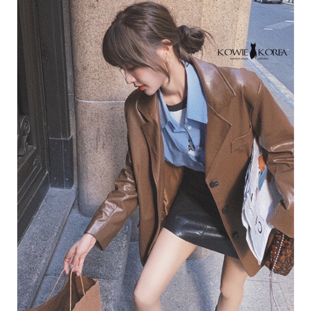 Kowie Coats ( 2023 ) Mona โค้ทสั้นหนังนิ่มคอปก
