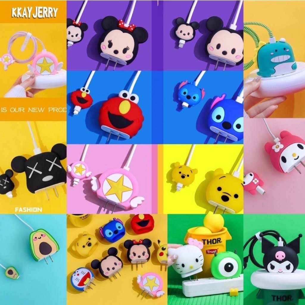 พร้อมส่งจากไทย ที่ถนอมหัวชาร์จ ป้องกันรอยเเละกันกระเเทกอย่างดี ลายการ์ตหน้ารัก 35W 18W 20W