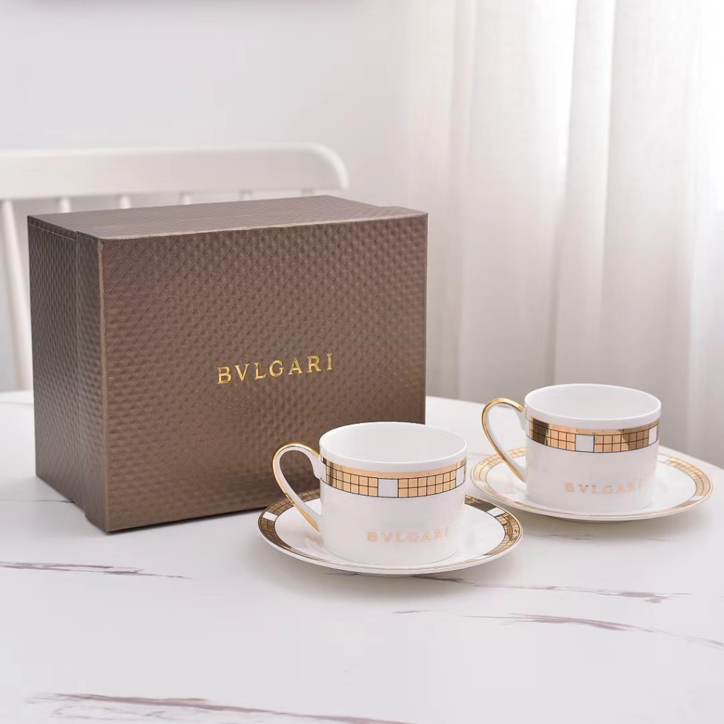 Bvlgari European bone china coffee cups and plates, mugs, two cups, two plates, gift box, two cups a