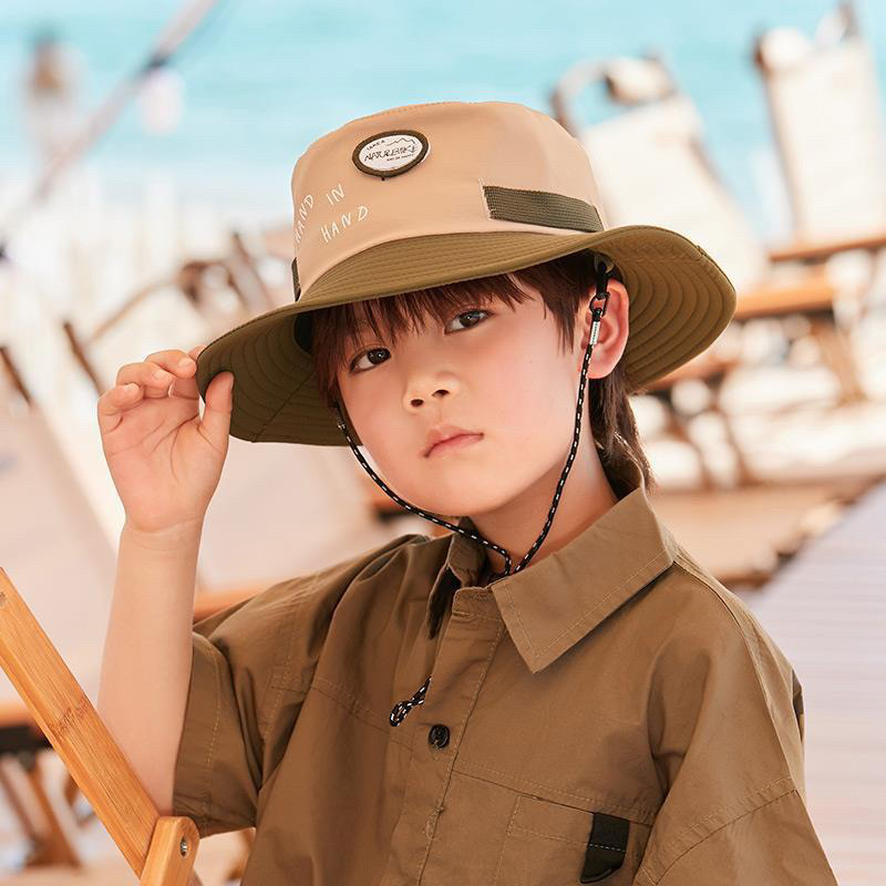 [พร้อมส่ง] หมวกเด็กสไตล์เดินป่า Camping ทรงบักเกต แต่งลวดลาย