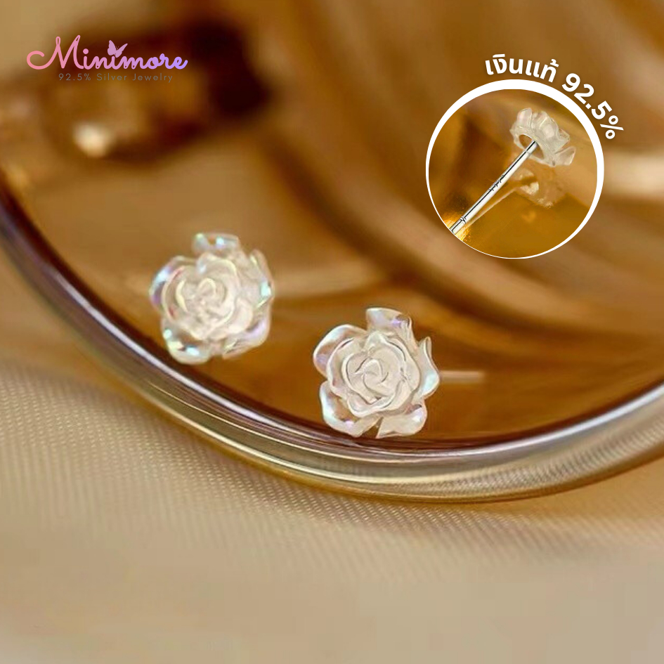 [SE112]🌟ต่างหูเงินแท้ 92.5%🌟Crystal Rose สวยคลาสสิก ลุคคุณหนู เหมาะกับคนแพ้ง่าย 925