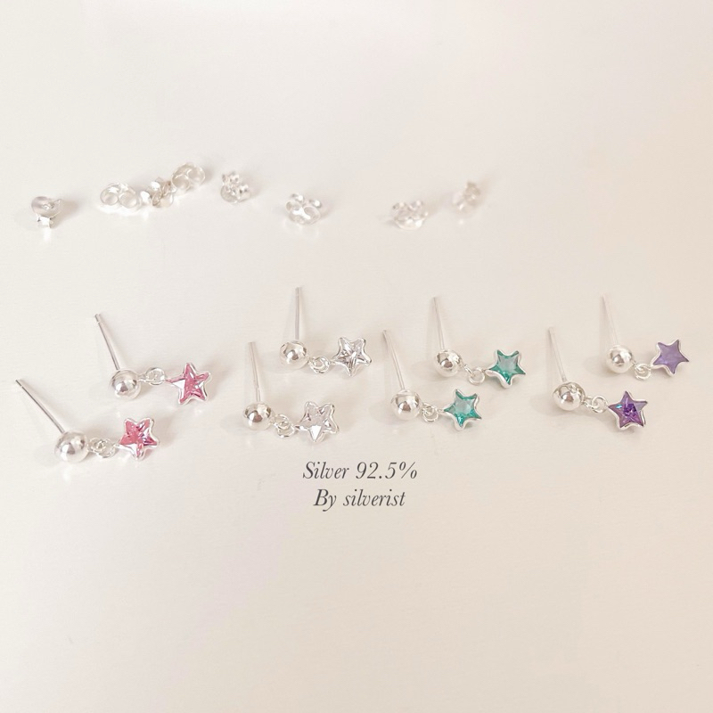 Silverist- ต่างหูเงินแท้ S92.5% ดีเทลห้อยดาวจิ๋ว เพชร cz มาให้เลือกถึง 4 สี
