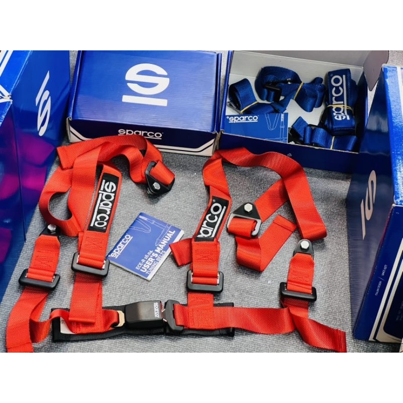 Sparco harness safety belt 4 Point สีแดง เข็มขัด แบบล็อค 2 จุด  Sparco Club H-4 4 Point Driver Harne