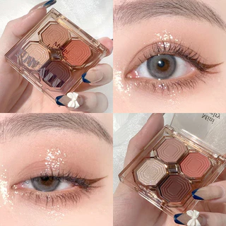 S-01🌟DIKALU พาเลทอายแชโดว์ 4 สี เนื้อดินน้ำมัน ใยไหม ประกายแวววาว ประกายชิมเมอร์ ทาตา กันน้ำ กันเหงื่อ ติดทนนาน ขนาดพกพา