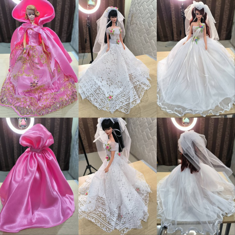 ชุดตุ๊กตาบาร์บี้ ชุดแต่งงาน ชุดเจ้าสาว งานดีมากผ้าหนาพองสวยพร้อมที่คาดผมเจ้าสาว