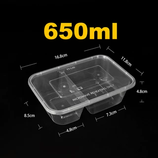 (แพ็ค50ชุด)กล่องอาหารพลาสติก/กล่อง2ช่อง/650/750/1000 ml