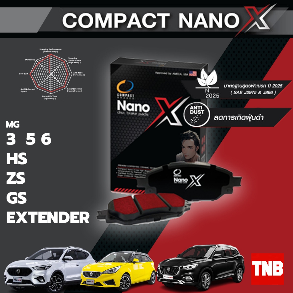 Compact NANO X ผ้าเบรค (หน้า-หลัง) MG3 MG5 MG6 GS ZS HS EXTENDER