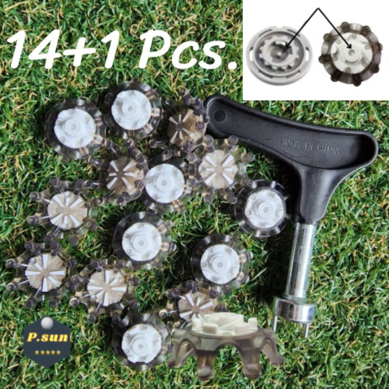 ปุ่มรองเท้ากอล์ฟ 14 pcs.+/ตัวไข ชนิดมีรู/เดือยกลางปุ่ม spikes cleats golf shoes สำหรับรองเท้ารุ่นใหม่ๆ(t3.0)