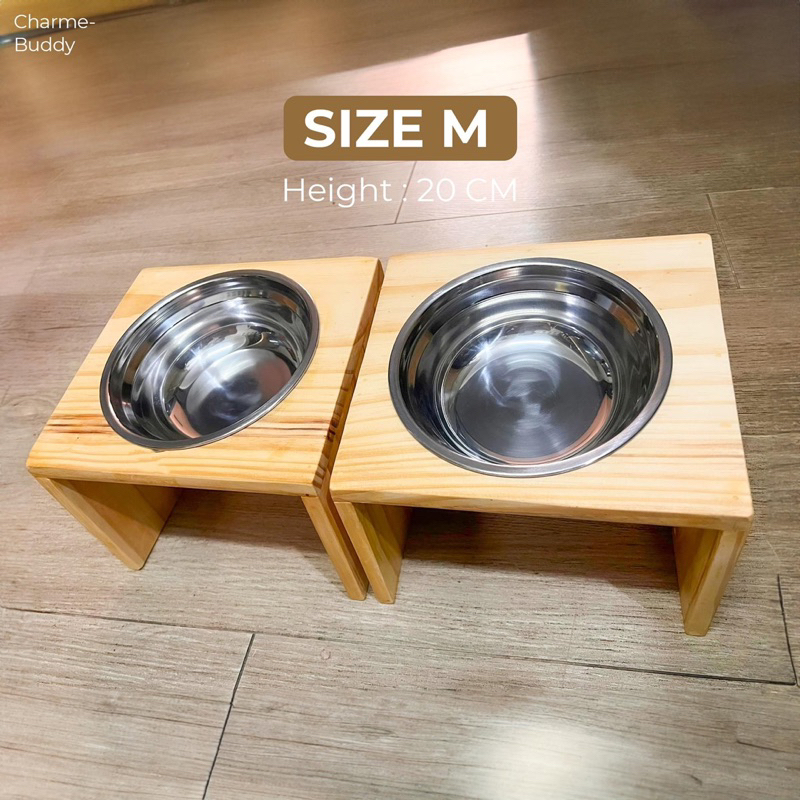SIZE M | 1 หลุม ชามอาหารยกสูง สำหรับสุนัขพันธุ์กลาง ชาม 17 cm