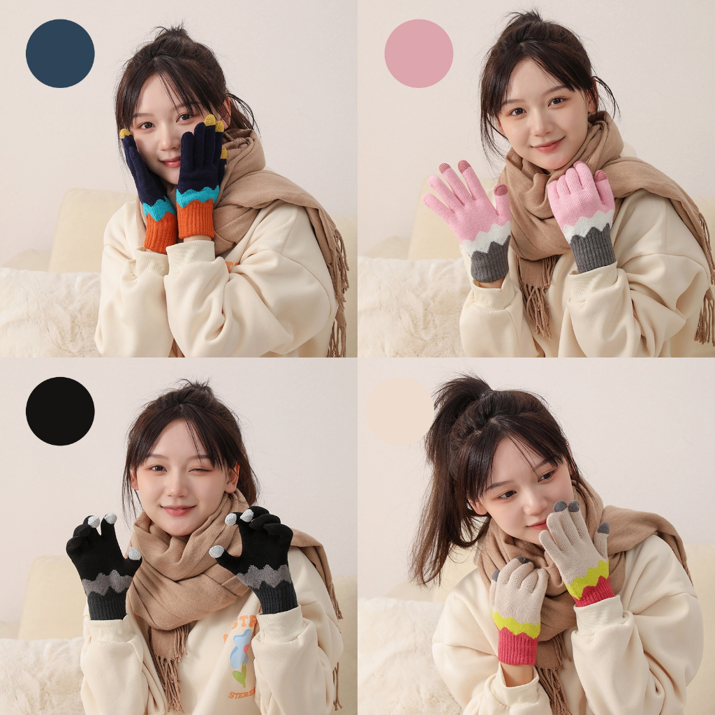 ถุงมือกันหนาว ถุงมือไหมพรมลายไอติม ทัชสกรีนมือถือได้ ใส่ได้ทั้งชายและหญิง - รูปที่ 3