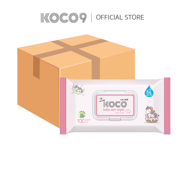 [ขายยกลัง] ทิชชู่เปียก KOCO baby  wet wipes Baby Powder  ขนาด 100 แผ่น 1 ลังมี 20 ห่อ – โปรปัง