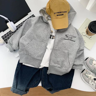 Smart เสื้อแจ็กเก็ตแขนยาวเด็ก(2-14ขวบ) สกรีนลายไดโนเสาร์ มีหมวกด้านหลังเเละมีซิปหน้าหน้า ผ้าหนุ่ม ใสสบาย TS44