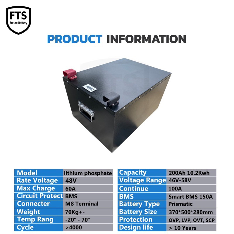 LFP 48v 200Ah Smart BMS แบตเตอรี่ลิเธียมฟอสเฟส