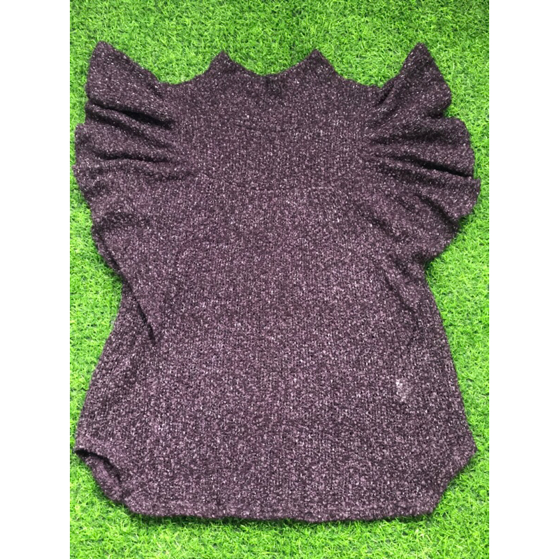 dollup oops เสื้อไหมพรมสีม่วงเปลือกมังคุดคอเต่าแขนระบายมีดิ้นเงินสวยงาม อก40-46”ยาว26”