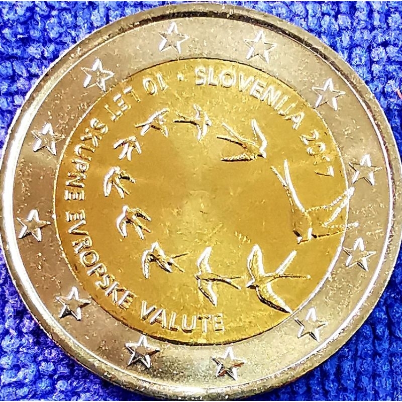 เหรียญ​ยูโร​ สโลเวเนีย​ Slovenia, 2 Euro, (ที่ระลึก​เข้าร่วมสกุลEuroครบ10ปี), #​3241T, ไม่​ผ่าน​ใช้​