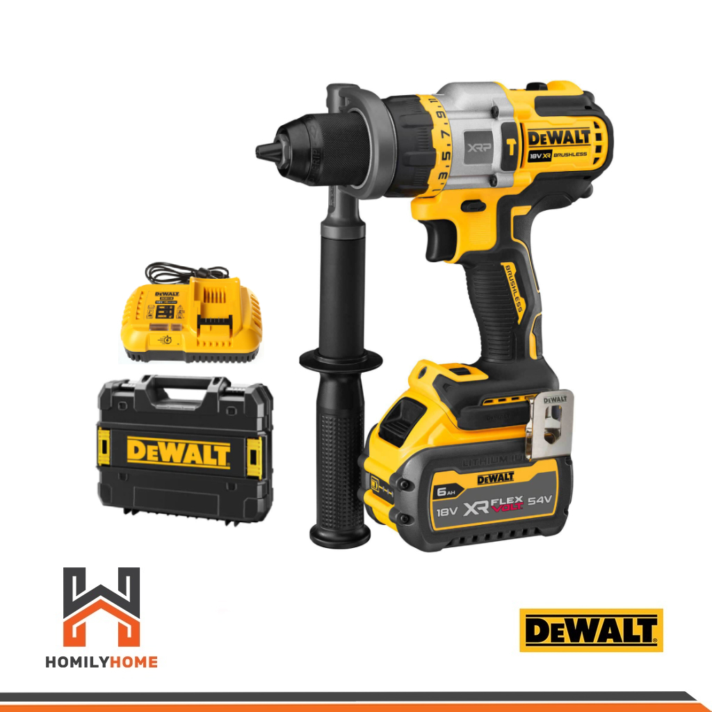 DEWALT ชุดสว่านกระแทกไร้สาย ไร้แปรงถ่าน รุ่น DCD999T1 20V แบต Flexvolt 6ah+แท่นชาร์จ+กล่อง