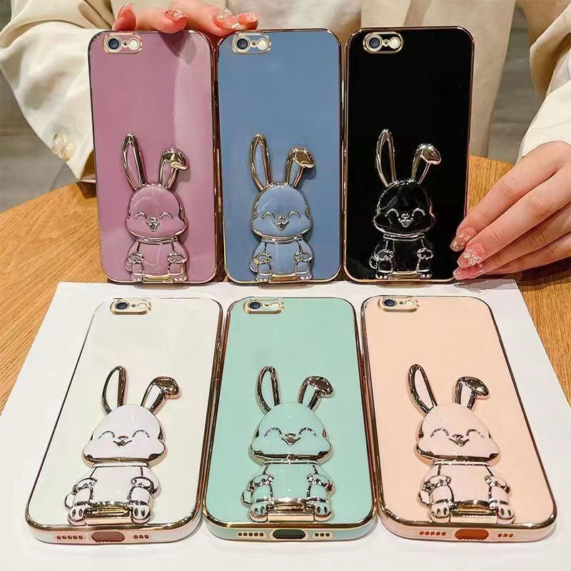 เคส TPU ขอบตรง ขาตั้งกระต่าย สำหรับรุ่นiPhone 6 6s 6plus 6splus i7 i8 se2 se3 7plus 8plus กันกระแทก ไอโฟน7 7พลัส 8พลัส