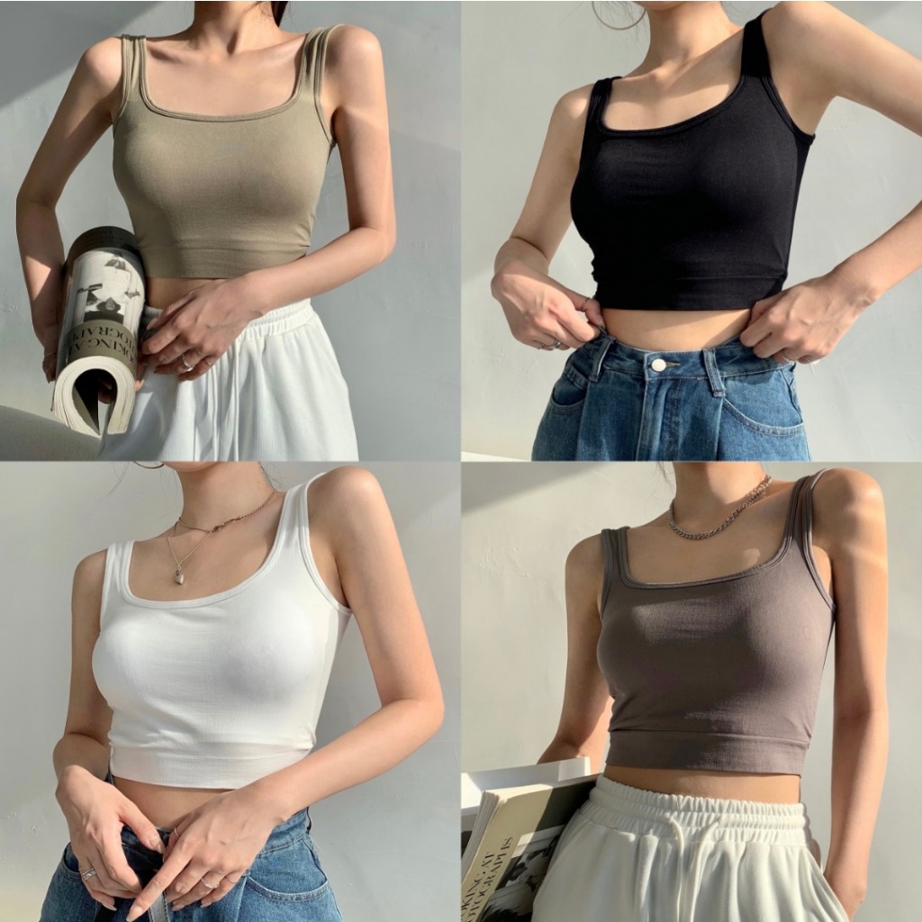 เสื้อกล้าม ครอปบรา มีฟองน้ำบังทรง แบบสวม ฟรีไซส์ 32-38 ใส่สบาย ใส่ออกกำลังกายได้ เสื้อผ้าผู้หญิง