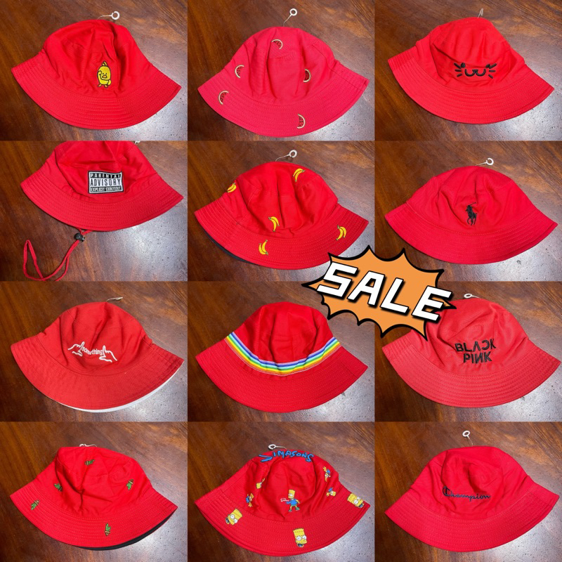 หมวกบักเก็ต หมวกสีแดง ลดราคา50%  เคลียร์ของ