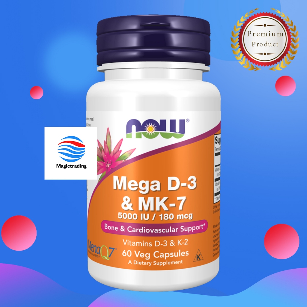Now Foods Mega D-3 & MK-7 Bone & Cardiovascular Support / 60 Veg Capsules