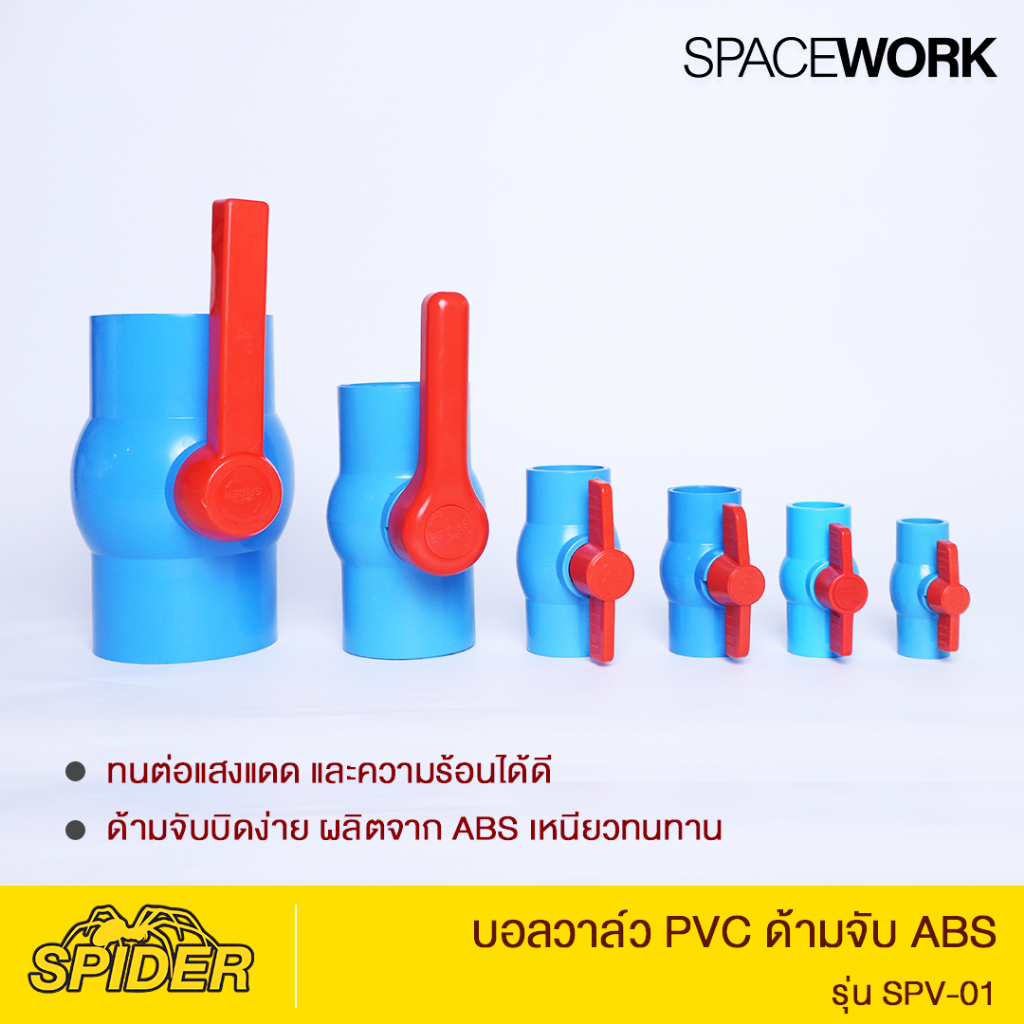 บอลวาล์ว พีวีซี Ball Valve PVC สีฟ้า SPIDER ขนาด 3/4"-1"-1"1/2"-1"3/4" MODEL : SPV-01