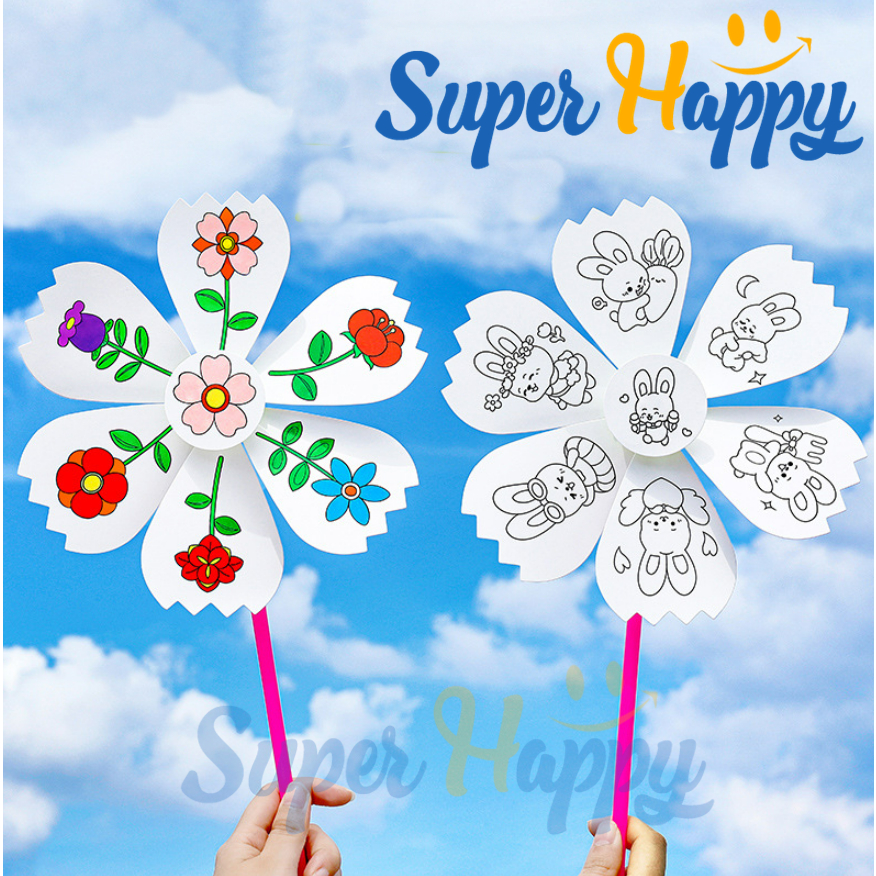 กังหันลมกระดาษ ระบายสี DIY ศิลปะระบายสี ของเล่นสำหรับเด็ก Painting windmill / Paper windmill
