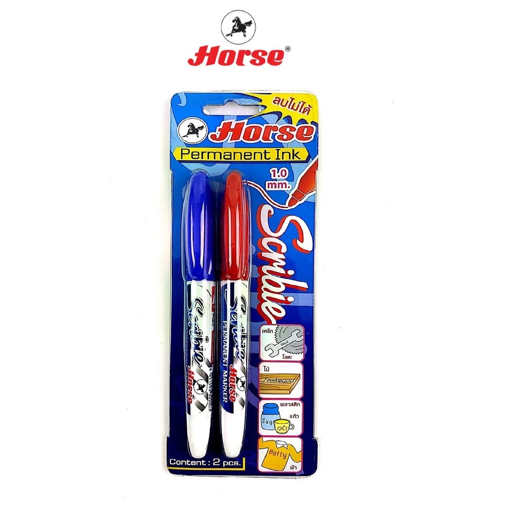 Horse (ตราม้า )ชุดปากกาเคมี หัวเดียว Scribie H-42 ชุด 2  สี จำนวน 1 ชุด
