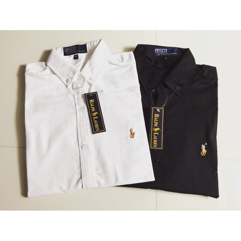 แจ้งน้ำหนักส่วนสูงก่อนสั่งPoloเสื้อเชิ้ตแขนยาวสีพื้นขาวและดำ🐎🐎ใส่ได้ชายและหญิงผ้าoxford