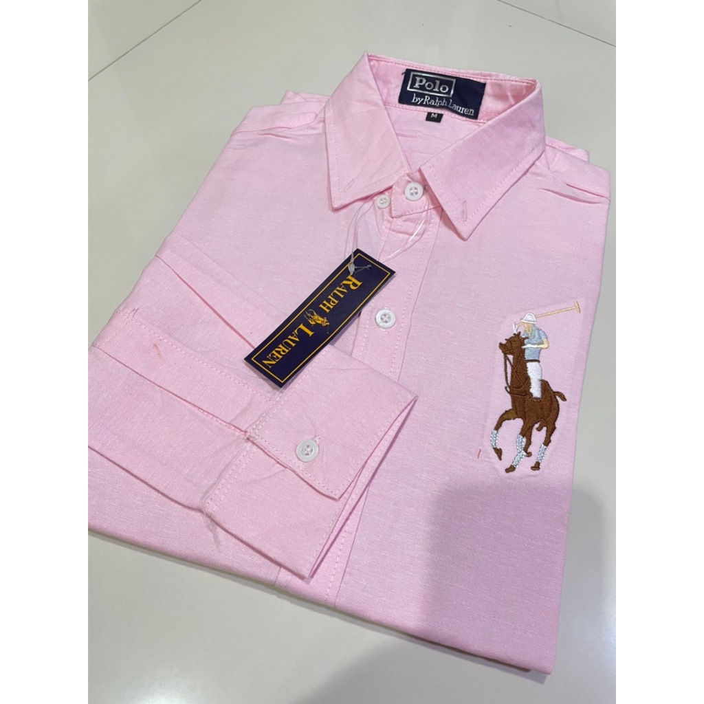 POLOม้าการ์ตูนใหญ่เสื้อเชิ้ตแขนยาวผ้าOXfordใส่ได้ชายและหญิง