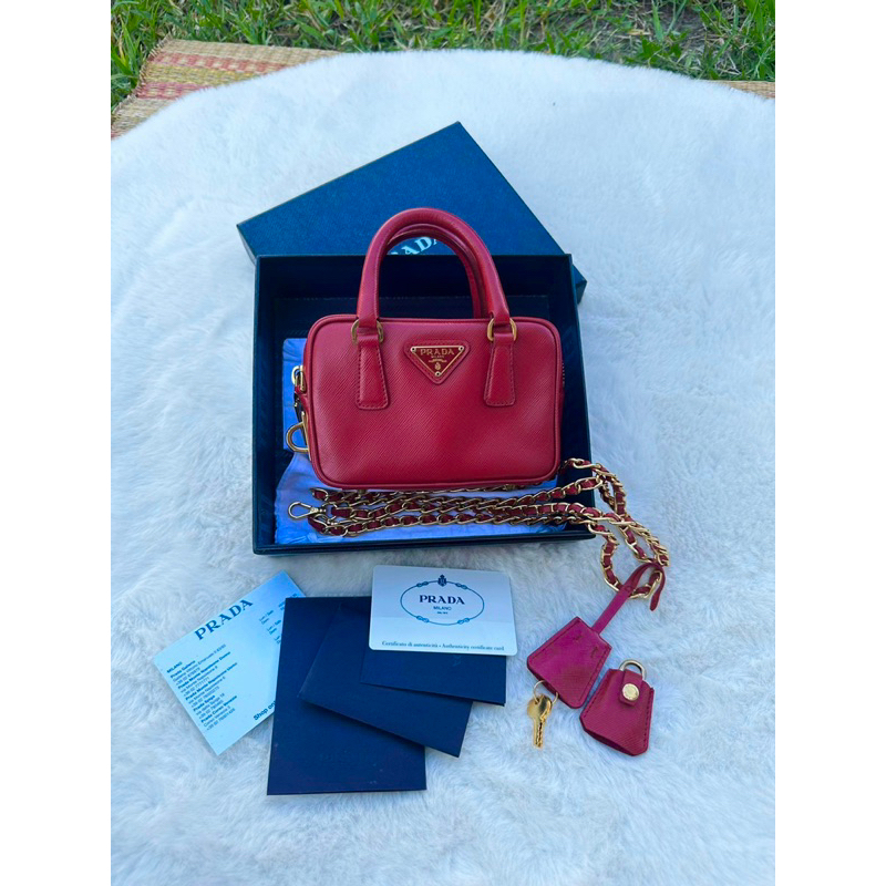 Prada mini top handle  สี FUOCO
