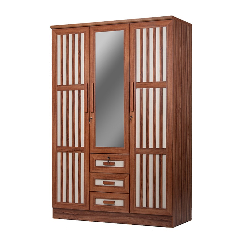 ตู้เสื้อผ้า 4 ฟุต กว้าง 135 ซม. มี 3 ประตู 1 บานกระจก 3 ลิ้นชัก รุ่น D4333