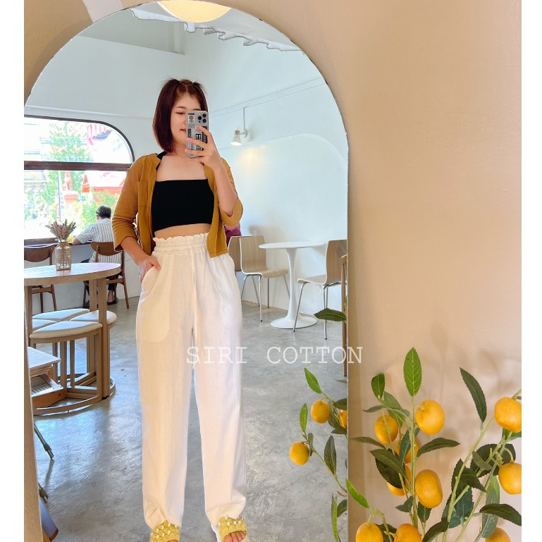 กางเกงขายาวเอวสูง เอวจีบใส่เชือก(เชือกรูดได้จริง) ความยาว 41-42 นิ้ว สูง170 ใส่ได้ไม่เต่อ กางเกงขายาว กางเกง