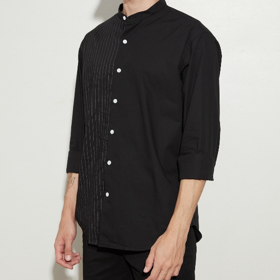 TWENTYSECOND เสื้อเชิ้ตแขนยาวคอจีน ผ้าคอตต้อน รุ่น Colby Band Collar Shirt - ดำ / Black