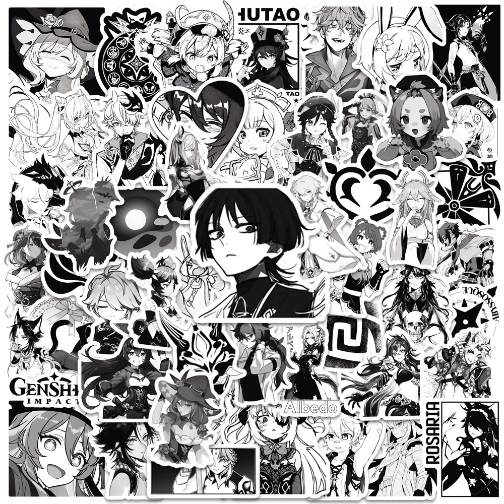 พร้อมส่งGenshin Impact blackwhite 50แผ่น sticker กันน้ำ สติ๊กเกอร์ ใช้ซ้ำได้ กระโปรงหลังรถ โทรศัพท์มือถือ เกนชิน