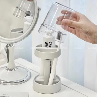 ถาดวาง+แก้วบ้วนปาก ที่ใส่แปรงสีฟัน ชั้นวางแปรงสีฟันไฟฟ้า แบบพกพา KKHOME