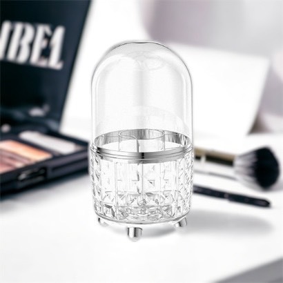 ปลีก/ส่ง กล่องอะคริลิคใส หมุนได้ 360 องศา พร้อมฝาปิด กันฝุ่น  สําหรับจัดเก็บแปรงแต่งหน้า