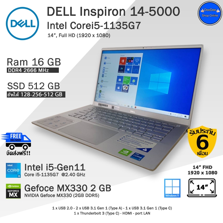 **จัดส่งฟรี**Dell Core i5-1135G7(Gen11) เจน11รุ่นใหม่มากใช้งานลื่นดีมาก คอมพิวเตอร์โน๊ตบุ๊คมือสอง เหมือนใหม่