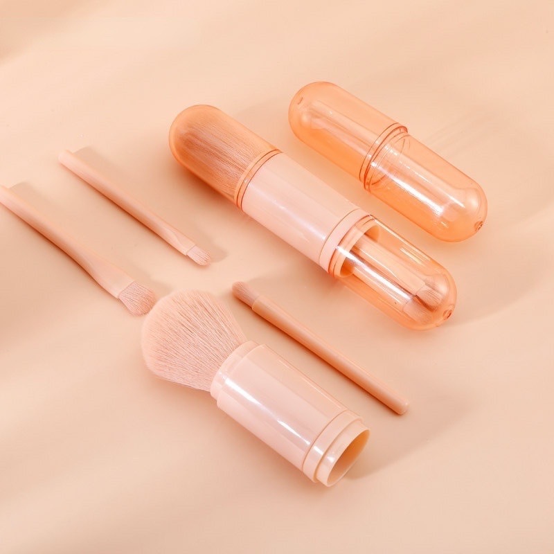 M383 แปรงแต่งหน้า 4 ชิ้น ในด้ามเดียว สีชมพู ขนนุ่ม พกพาง่ายใช้สะดวก