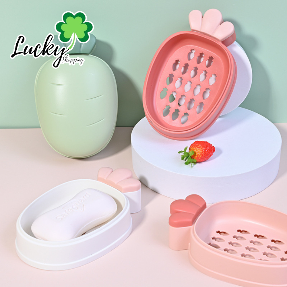 Luckyshop กล่องใส่สบู่ ที่ใส่สบู่ก้อน มีที่ระบายน้ำ รูปทรงน่ารัก