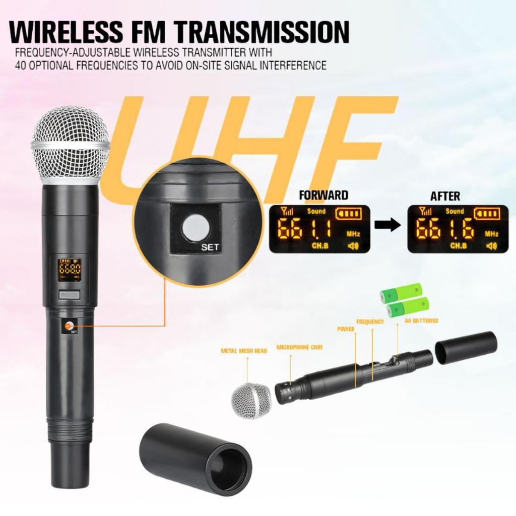 GLXD8 ไมโครโฟนไร้สายหนึ่งสำหรับสอง 2 ไมโครโฟนแบบใช้มือถือ UHF FM 80M ระยะรับป้องกันการเป่านกหวีด KTV