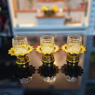 เซตแก้วถวายน้ำพระพร้อมพาน 3 ชุด 6 ชิ้น(แก้ว+พาน) มีหลายแบบ