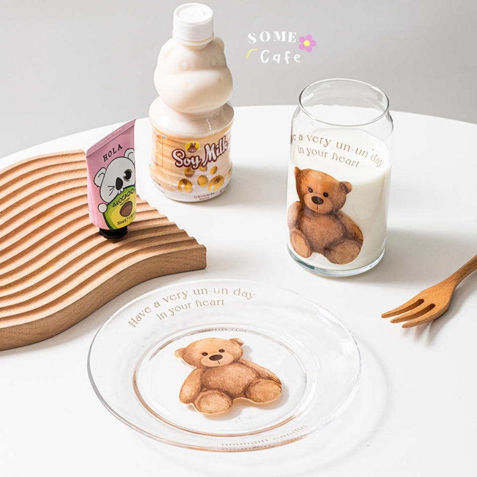 [พร้อมส่ง] 🧸 Ins Bear Glass & Plate แก้วน้ำ จาน ลายหมี