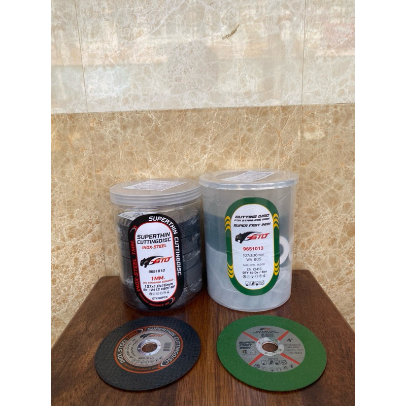 *ยกกล่อง50ใบ*ใบตัดเหล็ก สแตนเลส ขนาด4นิ้ว หนา1มิล มีแหวนรองสีดำ และ สีเขียว ยี่ห้อจีทีโอ GTO กล่องละ50ใบ