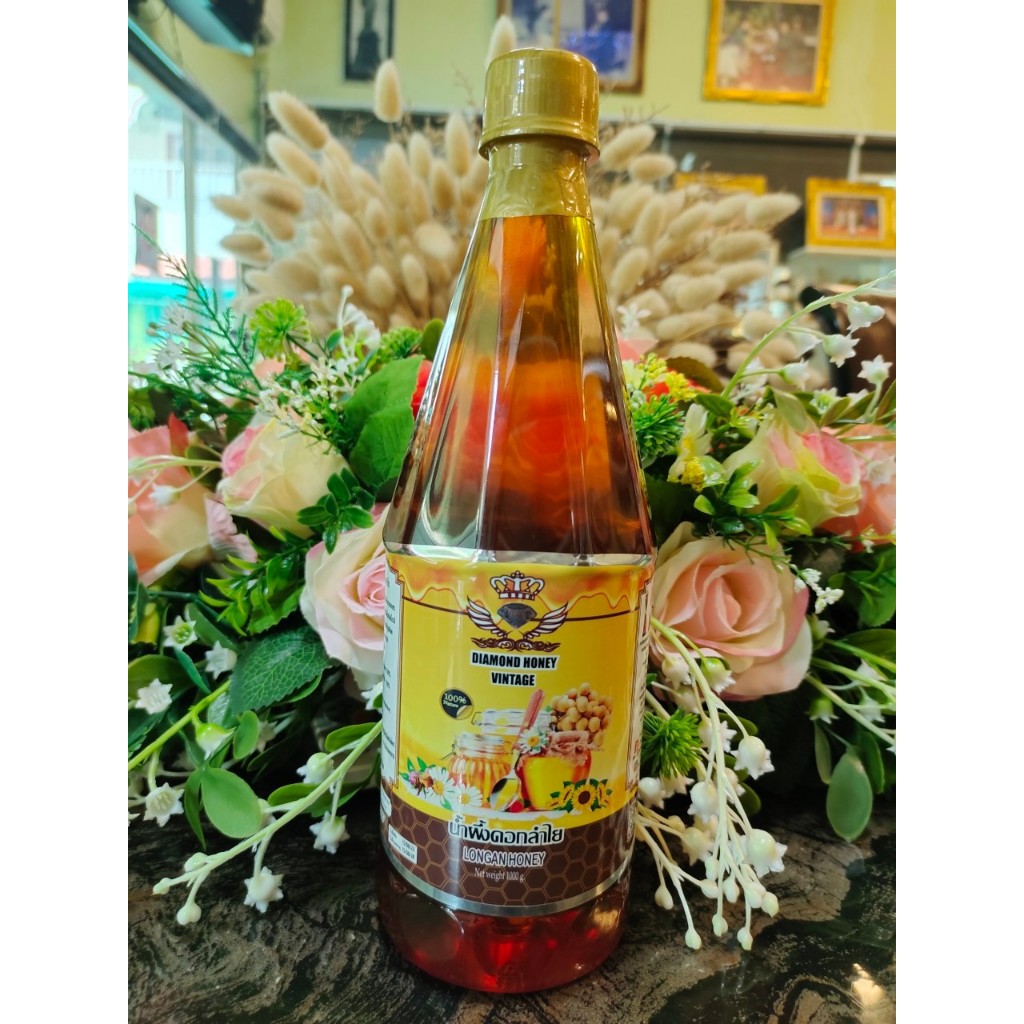 น้ำผึ้งลำไย ขวดหกเหลี่ยม ตราไดม่อน 1000g