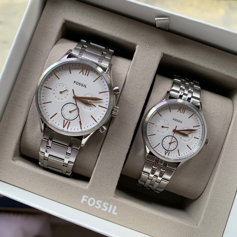 [[พร้อมส่ง📦แท้💯%]] Fossil bq2468set His and Her Fenmore Multifunction Stainless Steel Watch Gift Set