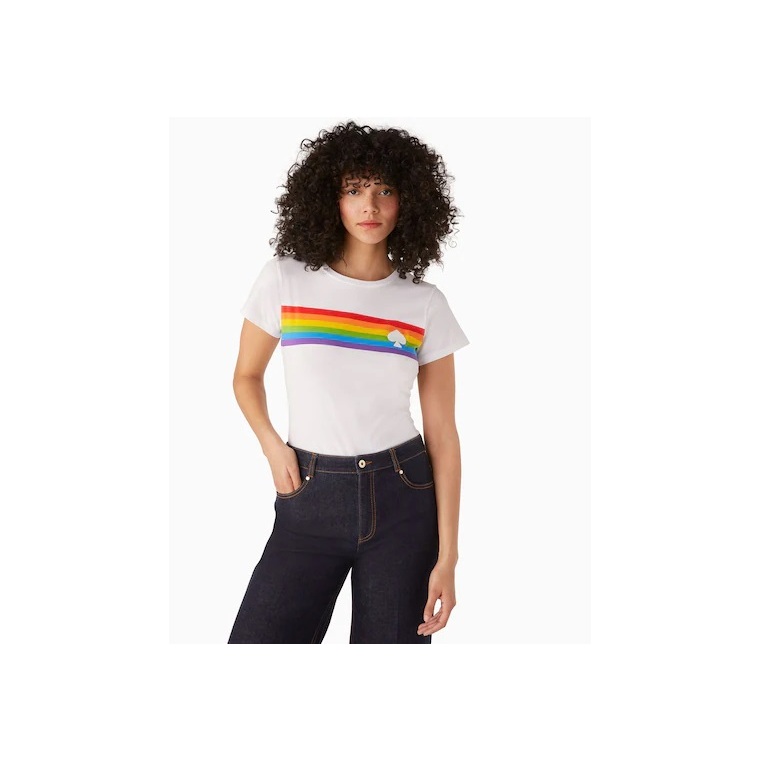 แท้ 100% เสื้อยืด T Shirt Kate spade Rainbow Stripe Logo Tee สีขาว ใหม่