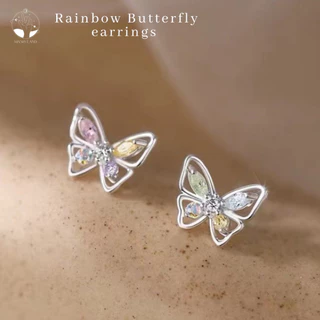 MNL💗ต่างหูแป้น Rainbow Butterfly ผีเสื้อรุ้ง เครื่องประดับมินิมอล แฟชั่นเงินแท้ ไม่ลอกดำ ใส่ทุกวัน วันเกิด ของขวัญ
